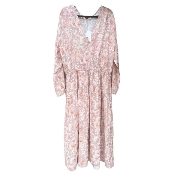 Vince Dahlia Print Long Sleeve Midi Dress in Lotus Shell NWT Size 2X - Picture 5 of 7